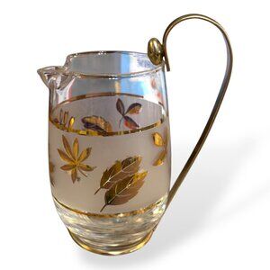 VTG Libby “Golden Foliage” MCM Frosted Glass Gold Leafs Cocktail PITCHER Retro